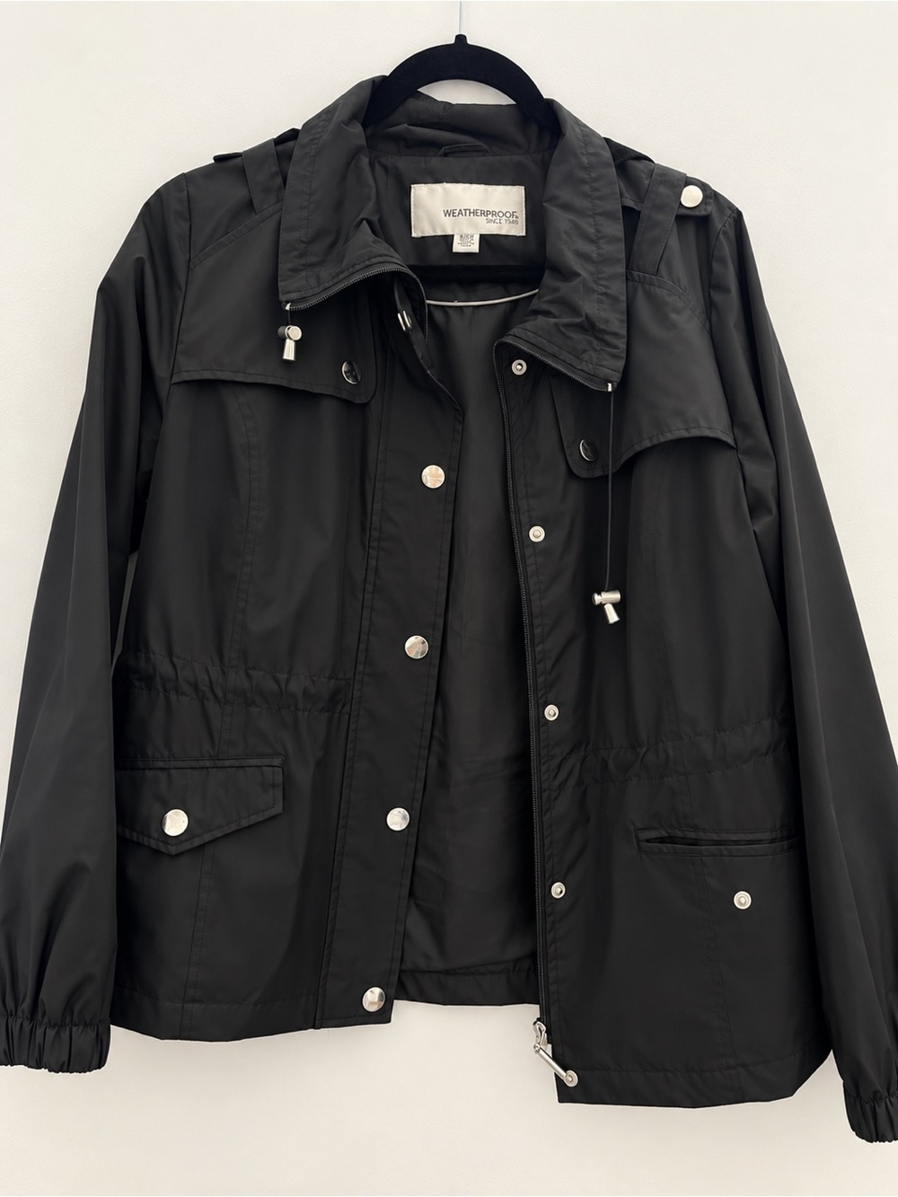 Weatherproof Black Hooded Utility Rain Jacket Size S